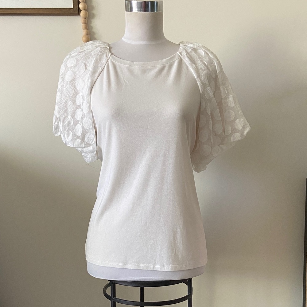 Elegant Cream Women's Bubble Sleeve Top